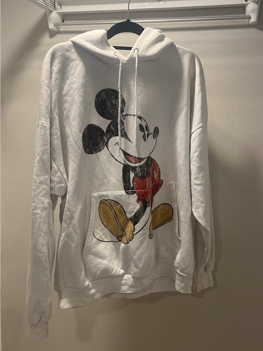 Disney White Mickey Mouse Pullover Hoodie with Vintage Graphic